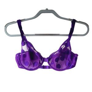 Lejaby France Purple Polkadot Lux Lace Bow Applique Underwire Bra Bralette 32G